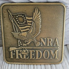 NRA Belt Buckle Bronze Freedom Bicentennial 1776 Eagle Flag Musket Western Rodeo