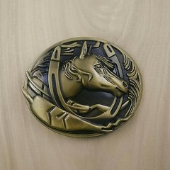 NEW! HORSESHOE HORSE HEAD METAL BELT BUCKLE HEBILLA HERADURA CABALLO #113