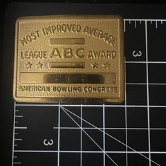 Vintage American Bowling Congress ABC Award Belt Buckle Brass Tone 3in Americana
