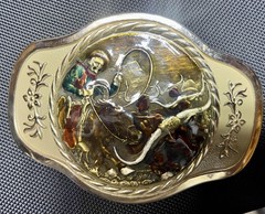 MBCI Belt Buckle Mens Gold Tone Western Cowboy Rodeo Roping Longhorn Enamel