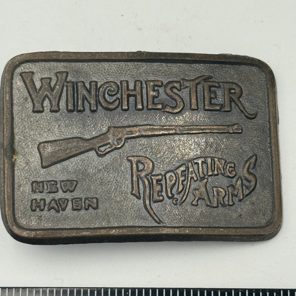 Winchester Repeating Arms Belt Buckle Vintage New Haven Rifle Brass Tone Metal