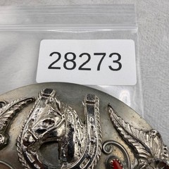 Vintage Western Belt Buckle Equestrian Red Green Polished Stone