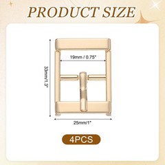 4Pcs Single Prong Belt Buckle 0.75&Prime; ID Metal Roller Buckle for Belt, Light Gold