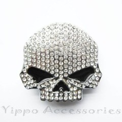 Clear Rhinestones Skull Head Metal Fashion Belt Buckle