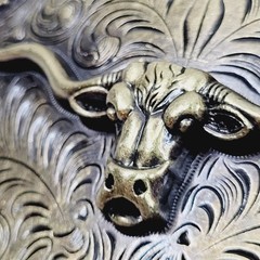 Longhorn Steer Belt Buckle Western Cowboy Rodeo Relief Bull Scroll Bronze Tone