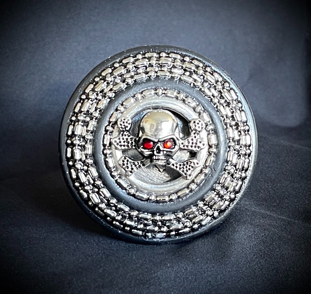 “Crypt Cross Relic” Skull Belt Buckle Red Crystal Eyes OOAK Darren McNeese