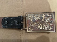 HUGE!! RARE! Kieselstein Peace Love/Dove Buckle With Black Alligator Belt Size 2
