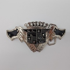 Western Outlaw Style Belt Buckle Crossed Revolvers Silver Tone Black Enamel