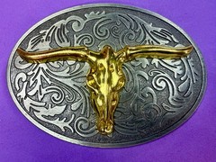 Longhorn Cow Bull Head Steer Skull Silver Gold Color Western Cowboy Belt Buckle