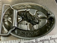 Horse Head and Saddle Enamel Rodeo Cowboys Cowgirls Dimensional Belt Buckle