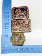 3 Handmade India Brass Belt Buckle Geometric Brutalist Cloisonné Enamel Vintage