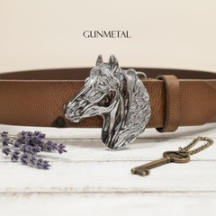 Horse Head Belt Buckle Jet Hematite – Dark Gem Look with Character