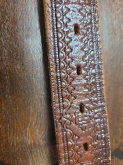 Belt C+ J Inc Pewter Buckle With Deer In Woods Belt Brown Tooled Leather 46