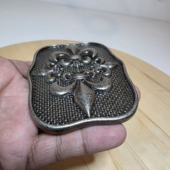 Four Fleur-de-Lis motifs belt buckle antique dark silver finish rectangular shap