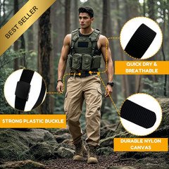 Nylon Tactical Military Belt for Men Plastic Buckle Adjustable No Holes Canvas W
