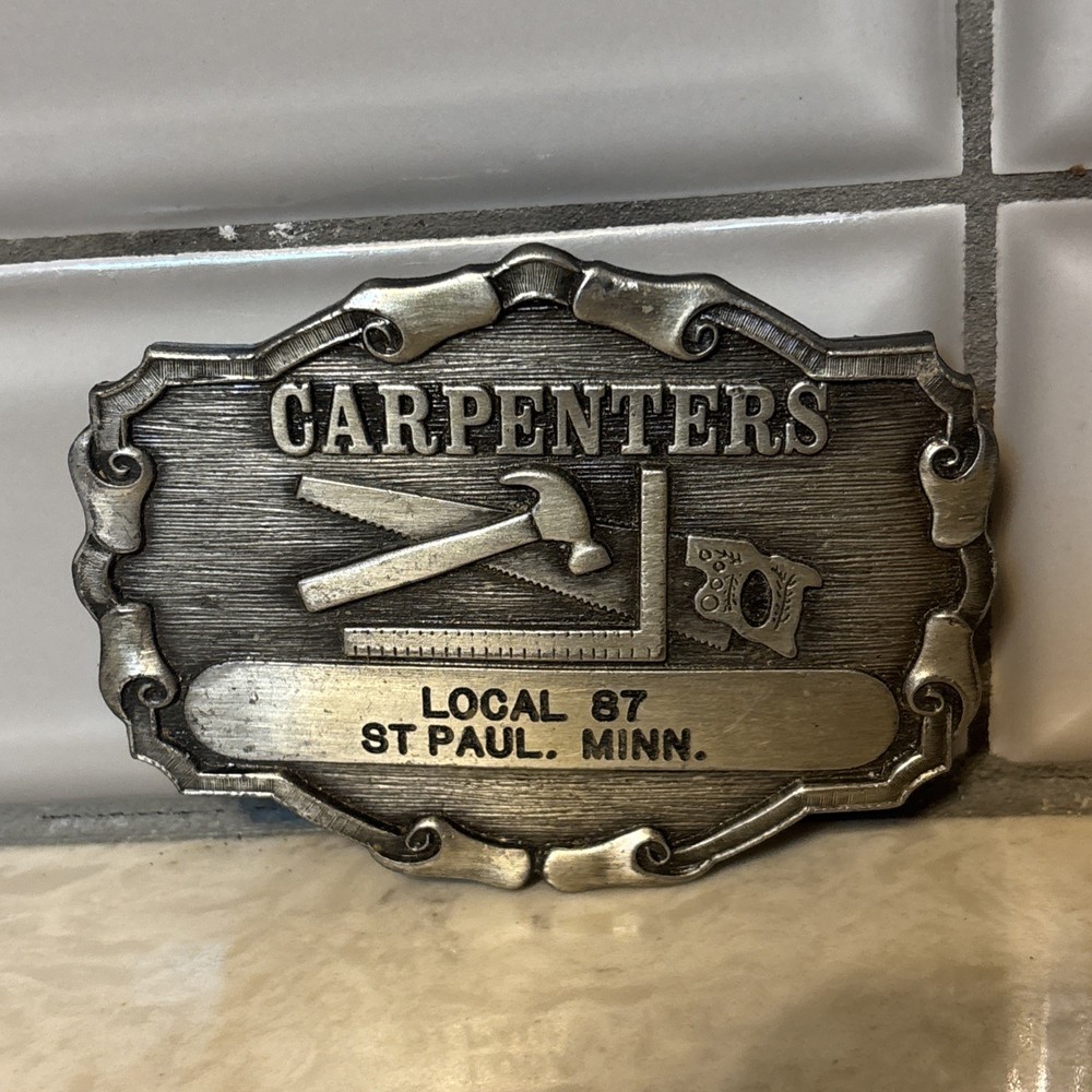 Metal Carpenter Belt Buckle (70’s or 80’s, R&M Industries) Tools Hammer Square