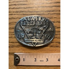 Vintage 1992 Alaska State Fair Belt Buckle Palmer Award Design Medals Brass box