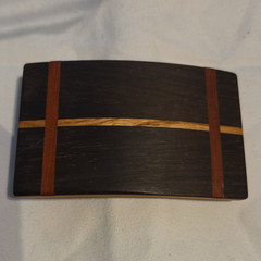 Vintage Exotic Wood Inlay Belt Buckle Geometric Layered Craft Taiwan ROC Backing
