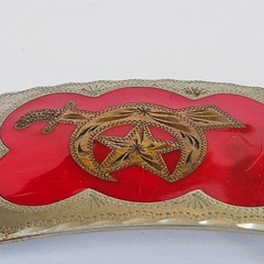 Vtg 70s Shriners Masonic Belt Buckle Red Silver Gold Scimitar Crescent Western