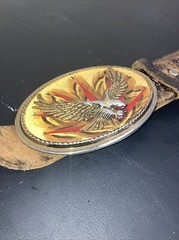 Vintage Belt Buckle Eagle Feathers Gold Resin with belt size 32