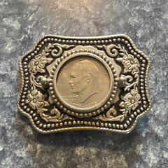 Men&rsquo;s Western Silver Tone Floral Coin Belt Buckle Antique Finish GETTING RARE!!!