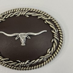 Nocona Western Belt Buckle Oval Longhorn Barbwire Brown Western Bull Skull Head
