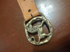 Solid Brass Lion Leo Vintage Belt Buckle And Hand Made Leather Belt 34.5in Long
