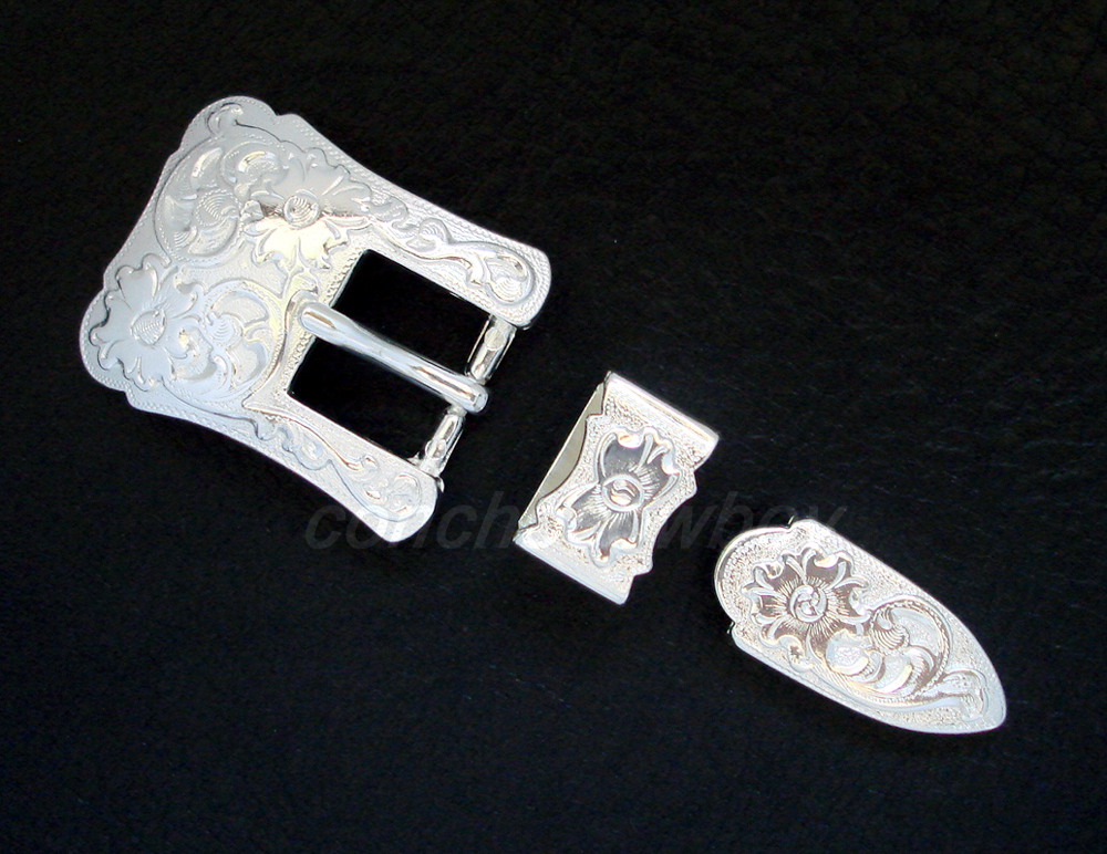 WESTERN COWBOY HORSE SADDLE HEADSTALL BRIGHT SILVER BELT BUCKLE SET FITS 3/4&Prime;