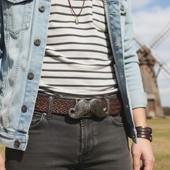 NEW Men Women Silver Metal Long Fashion Belt Buckle Big Mustache Shape Handlebar