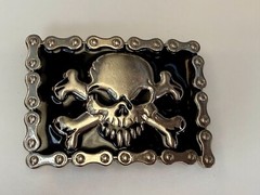 Skull & Crossbones Biker Chain Boarder FAST Halloween Vintage Belt Buckle