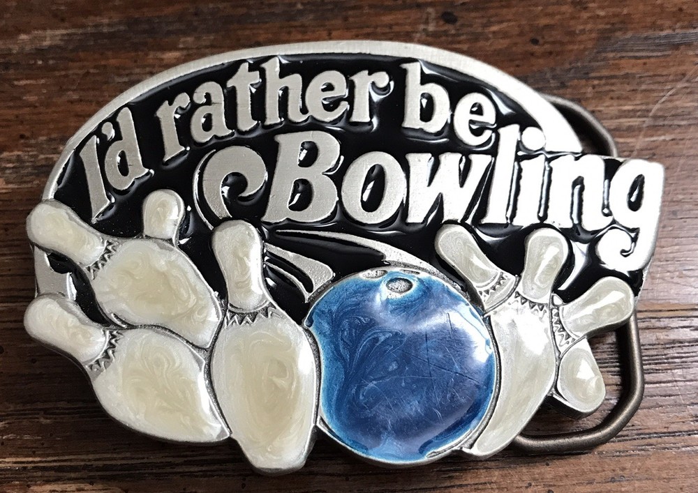 « I&rsquo;d Rather Be Bowling » Belt Buckle – Great American Buckle Co – Vintage 1984