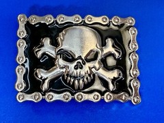 Skull & Crossbones Biker Chain Boarder FAST Halloween Vintage Belt Buckle