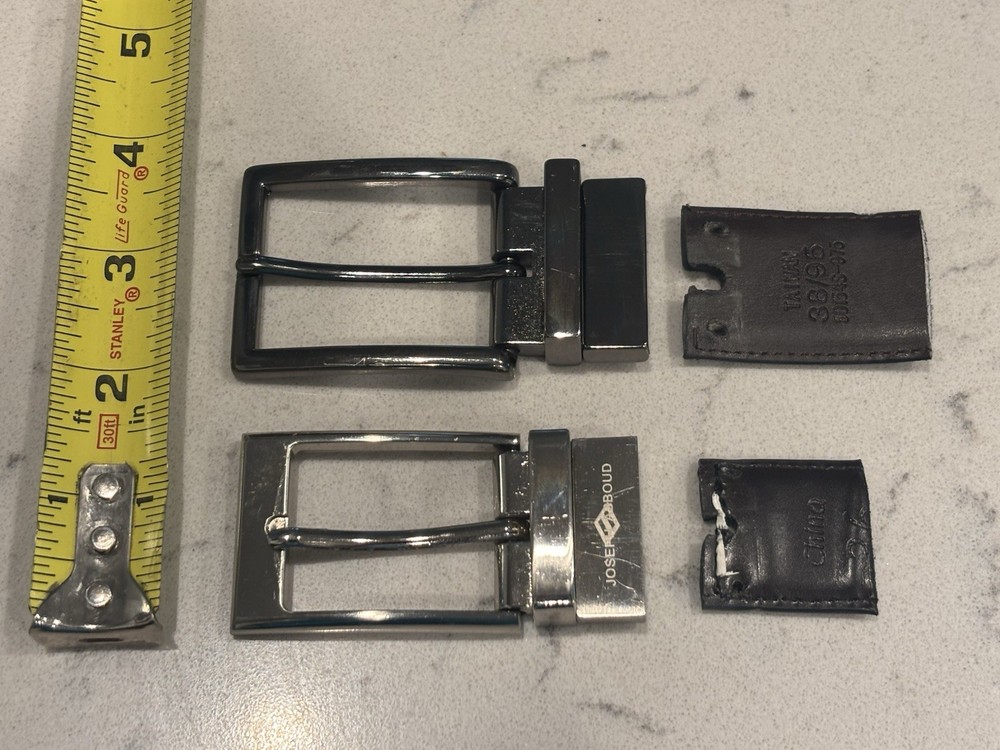 Two (2) Metallic Reversible Dress Belt Buckles 1-1/4” and 1-1/2” w 2 screws each