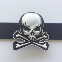 Vintage Black Enamel Skull With Bones Belt Buckle Gurtelschnalle
