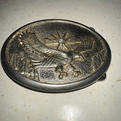 VINTAGE BELT BUCKLE Majestic Eagle Sun Trees Star Jewel Flying Oval Metal USA