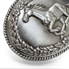 Western Belt Buckle Antique Silver Horse Engraved Rope Edge Cowboy Rodeo Wear