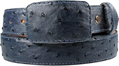 Genuine Exotic Full Quill Ostrich Skin Western Belt with Removable Buckle – Blue