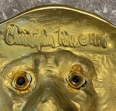 CHRISTOPHER ROSS LION HEAD 1984 GLASS EYES BUCKLE & BLACK BELT 24kt GOLD PLATED