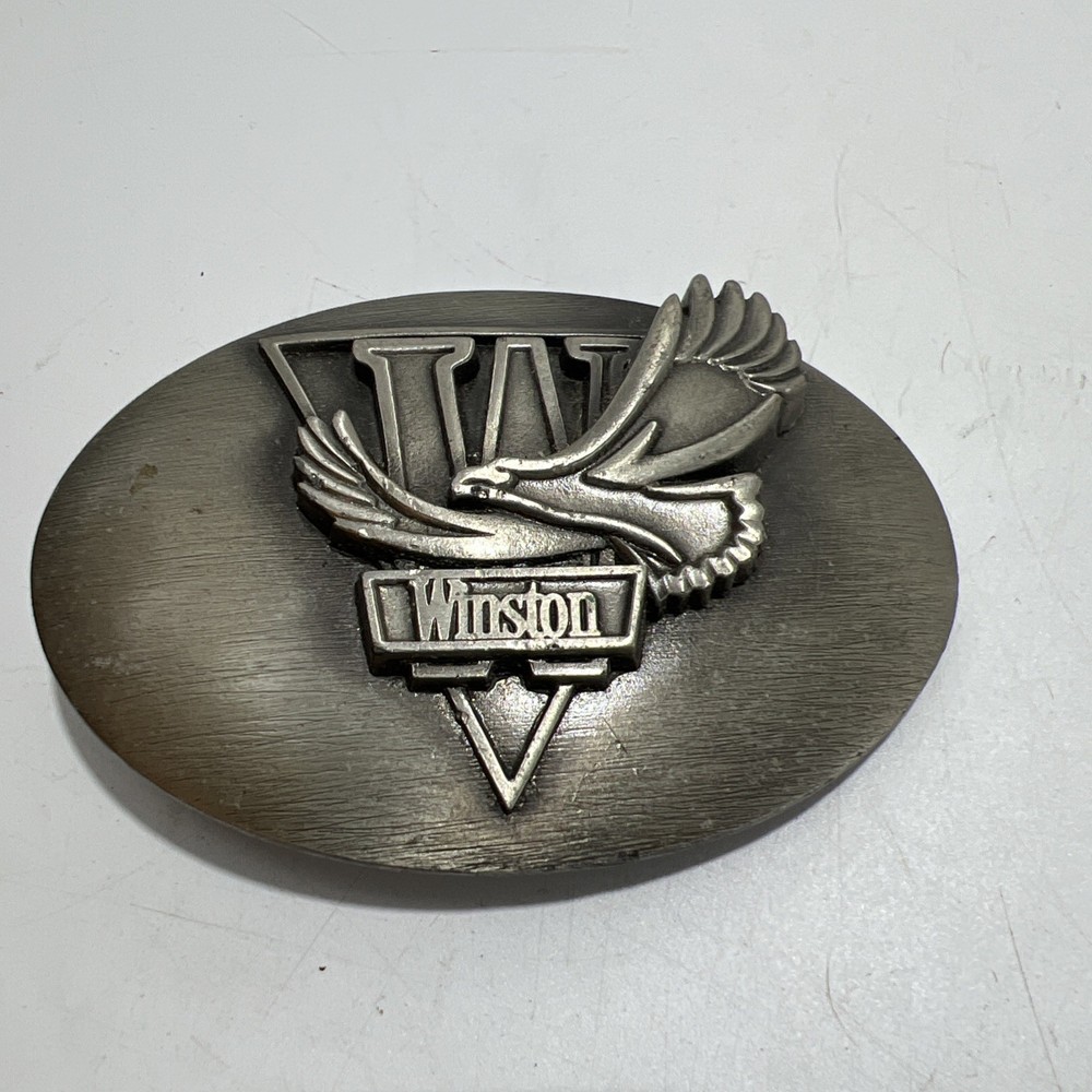 Vtg Winston Tobacco Advertising Flying Bald Eagle Belt Buckle Made In USA