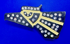 Mexico Eagle ? Pattern With Clear Rhinestone Accents Cutout Belt Buckle