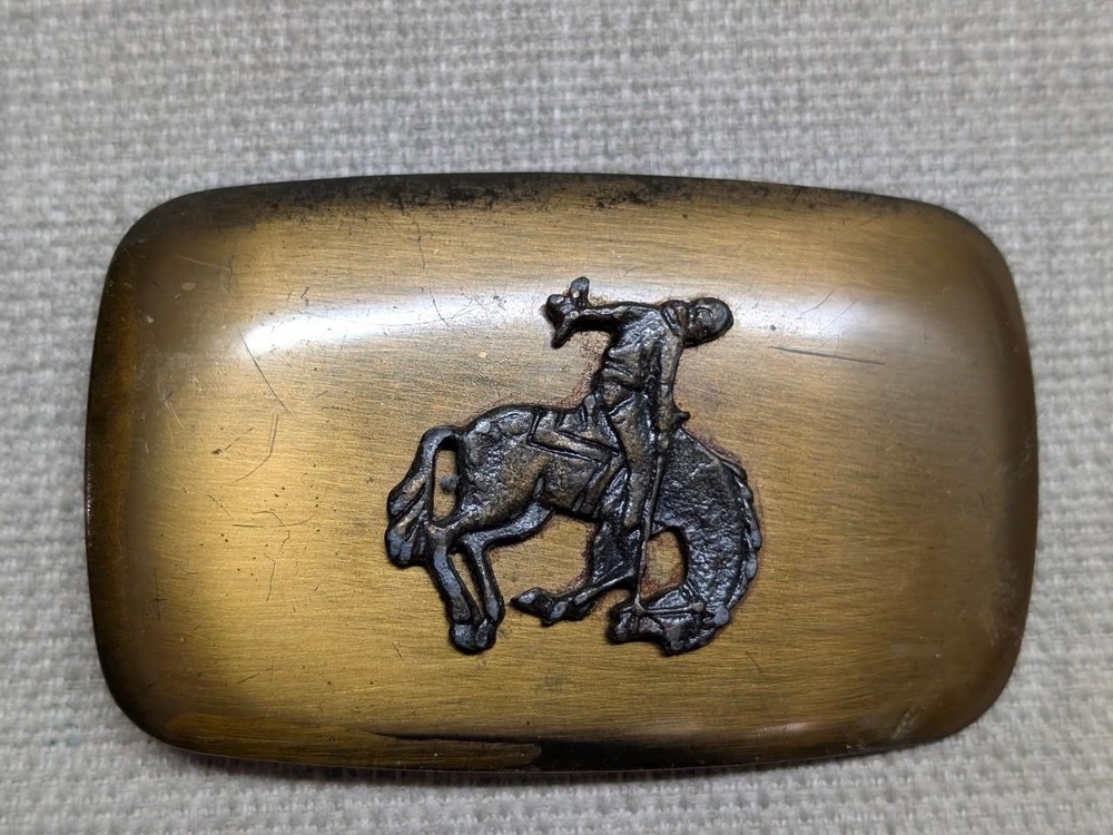 vintage USA made COWBOY belt buckle WESTERN horse RODEO buckin bronco CHAMBERS