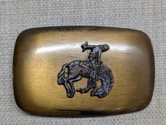vintage USA made COWBOY belt buckle WESTERN horse RODEO buckin bronco CHAMBERS