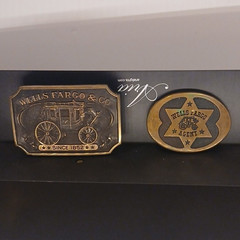 2Wells Fargo & Co Vintage Brass Western Belt Buckles 73 And77, 125th Anniversary