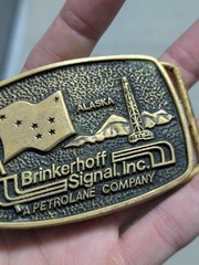vintage 1970s belt buckle ALASKA well drilling OIL FIELD brinkerhoff BRASS