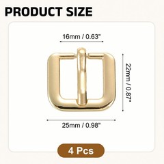 Metal Roller Buckle, 4Pcs 0.63&Prime; Square Single Prong Belt Buckle, Light Gold