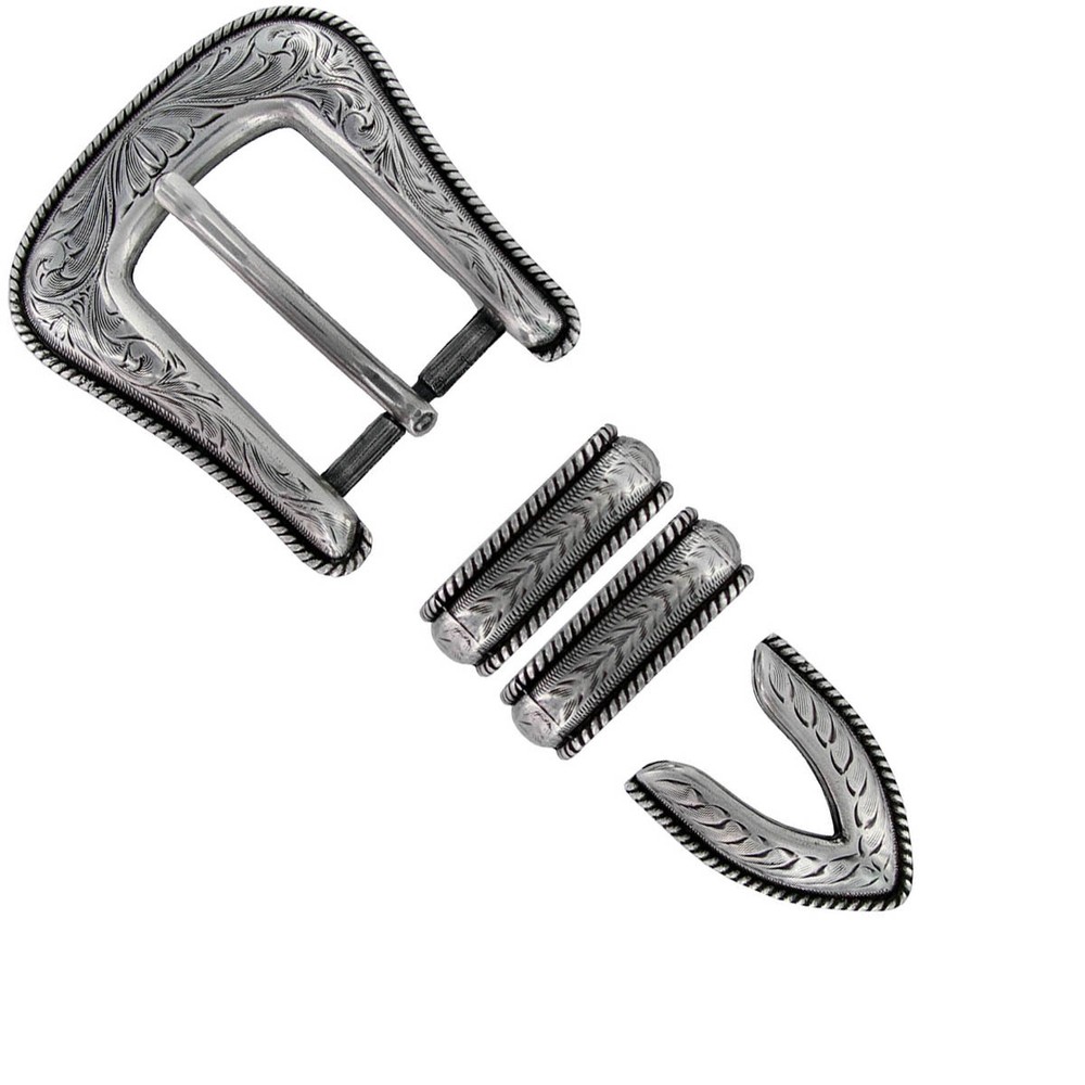 WESTERN ANTIQUE ROPE EDGE ENGRAVED 4 piece Set BELT BUCKLE SET FITS 1 inch wide