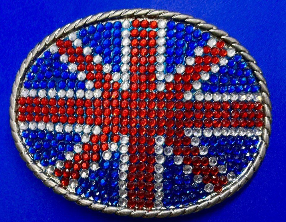British Union Jack England British Flag Red Blue White Rhinestone Belt Buckle