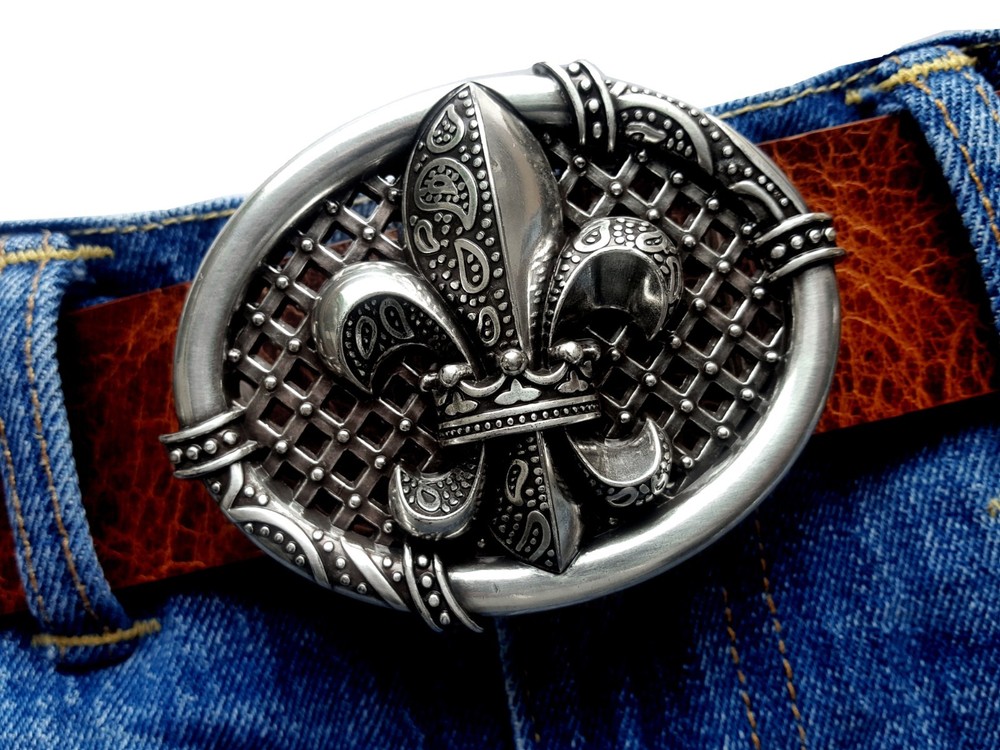 Belt Buckle Lily Buckle Ornament Fleur de Lis Vintage Silver 4cm
