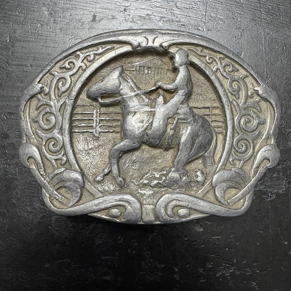 Vintage 1986 Bergamot Brass Works Quarter Horse cowboy belt buckle Made in USA