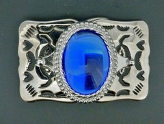 Blue Cobalt Glass 30×40 MM Rhodium Plated Belt Buckle Made In The USA
